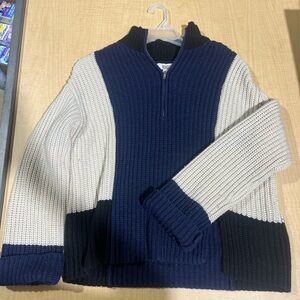 Victor Alfaro Blue and Cream Zip Up Sweater